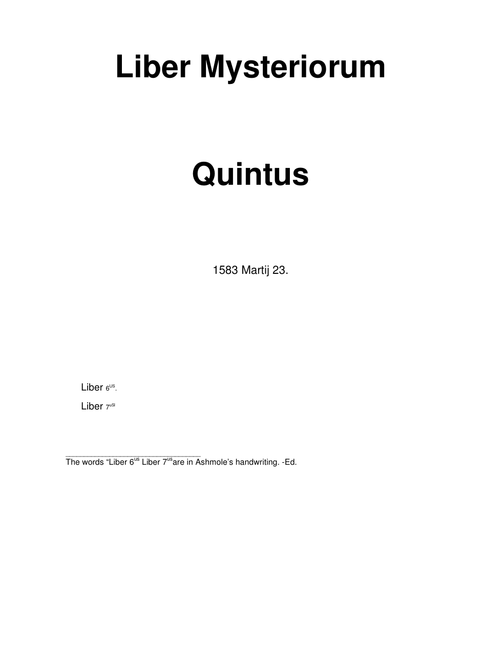 Liber Mysteriorum Quintus - J Dee cover