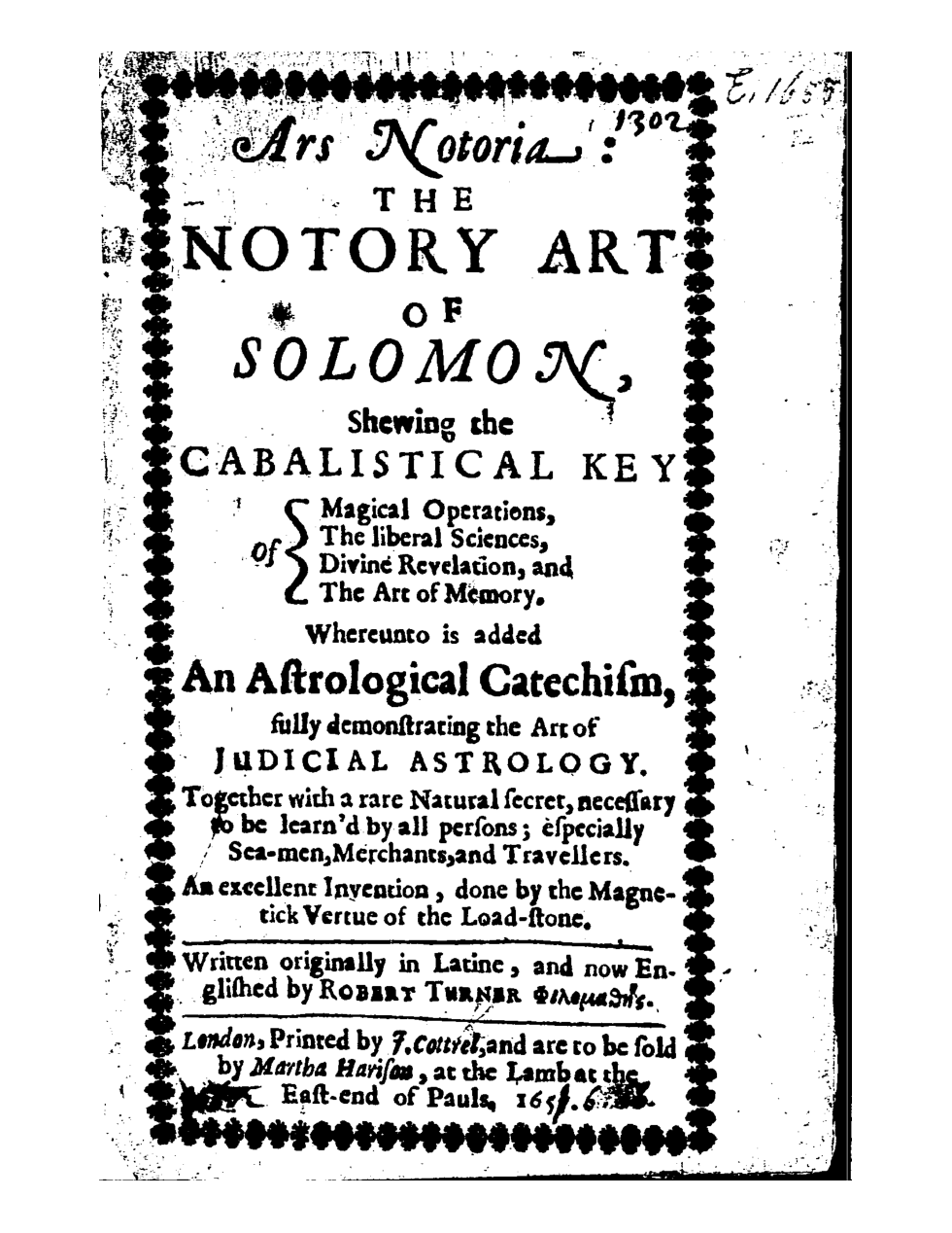 Turner Robert-Ars notoria the notory art of Solomon cover