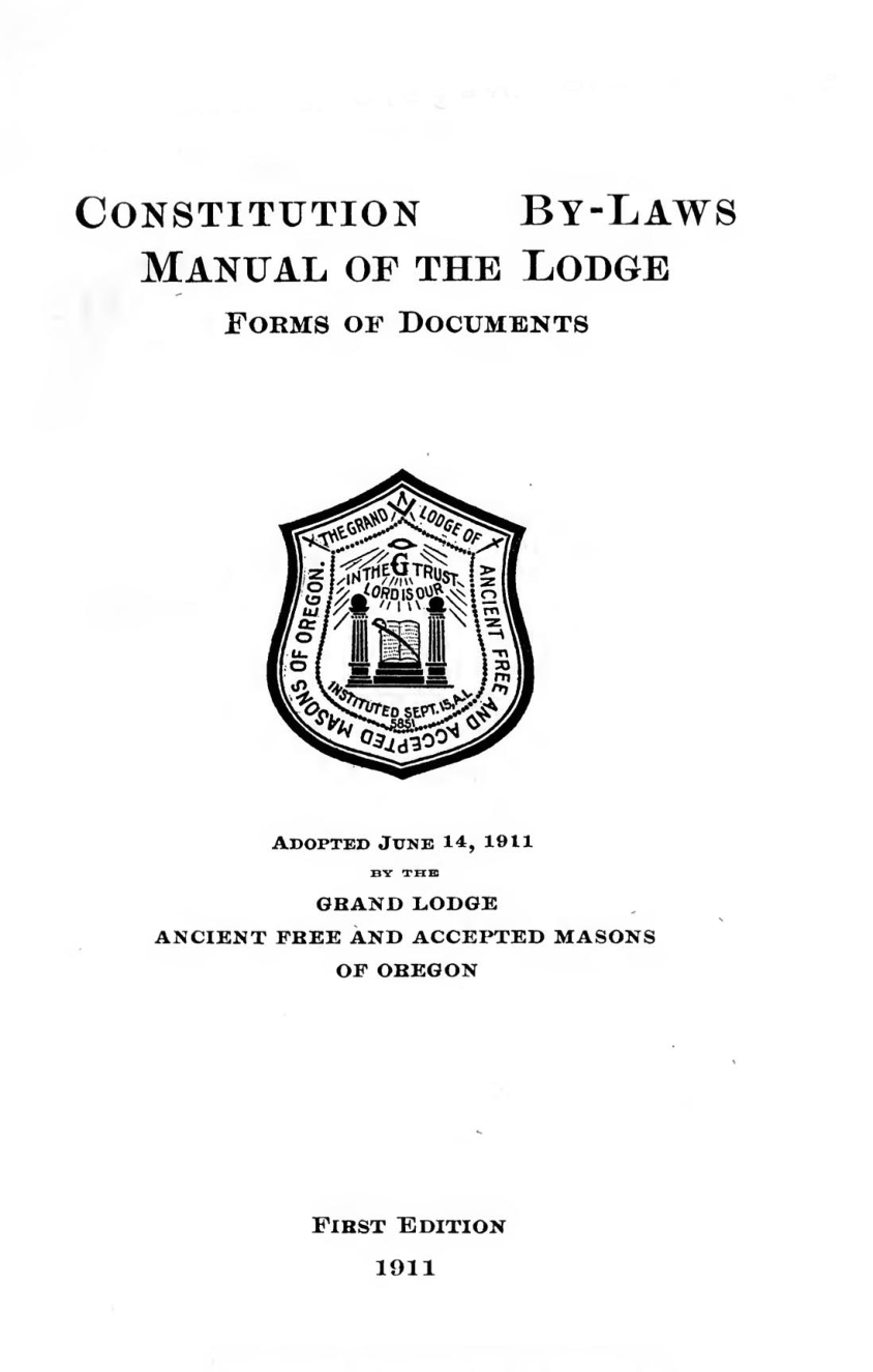 Constitution By-Laws Manual of the AF & AM Oregon 1911 cover