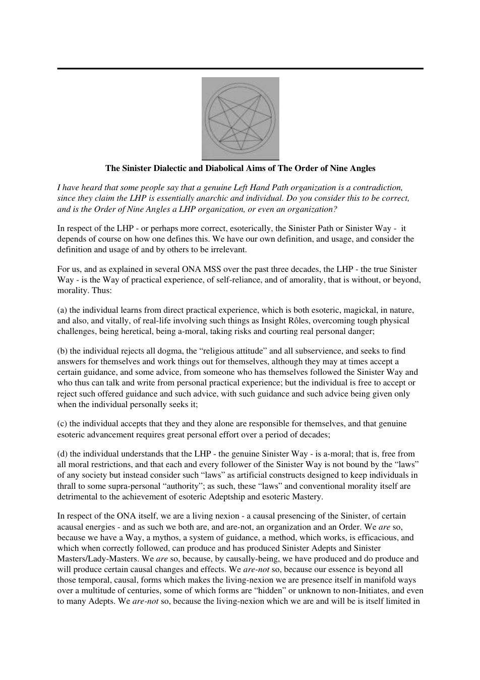 The Sinister Dialectic and Diabolical Aims of The Order of Nine Angles cover