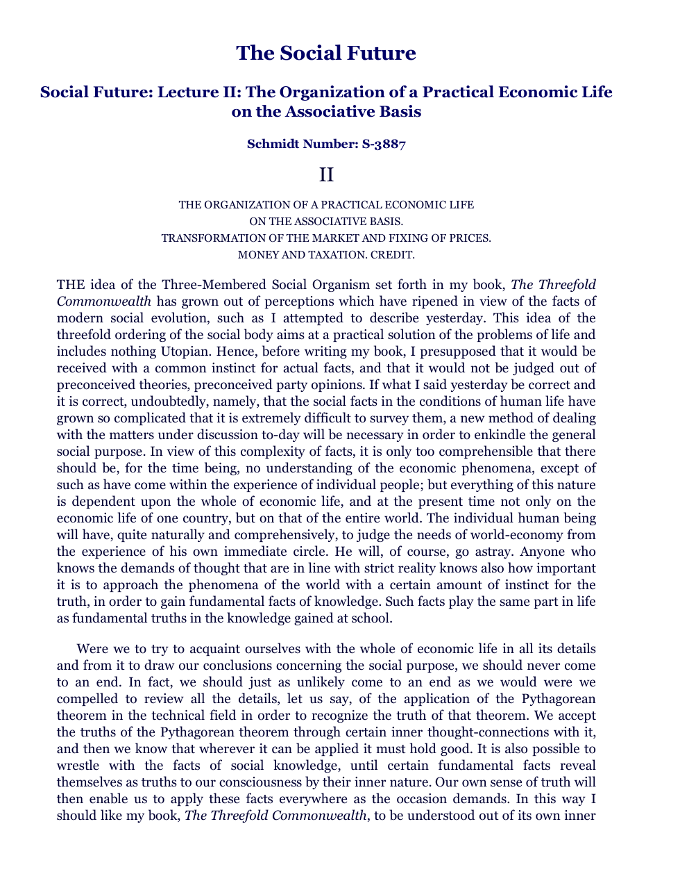 Rudolf Steiner - The Social Future - 02 - The Organization of a Practical Economic Life on the Associative Basis cover