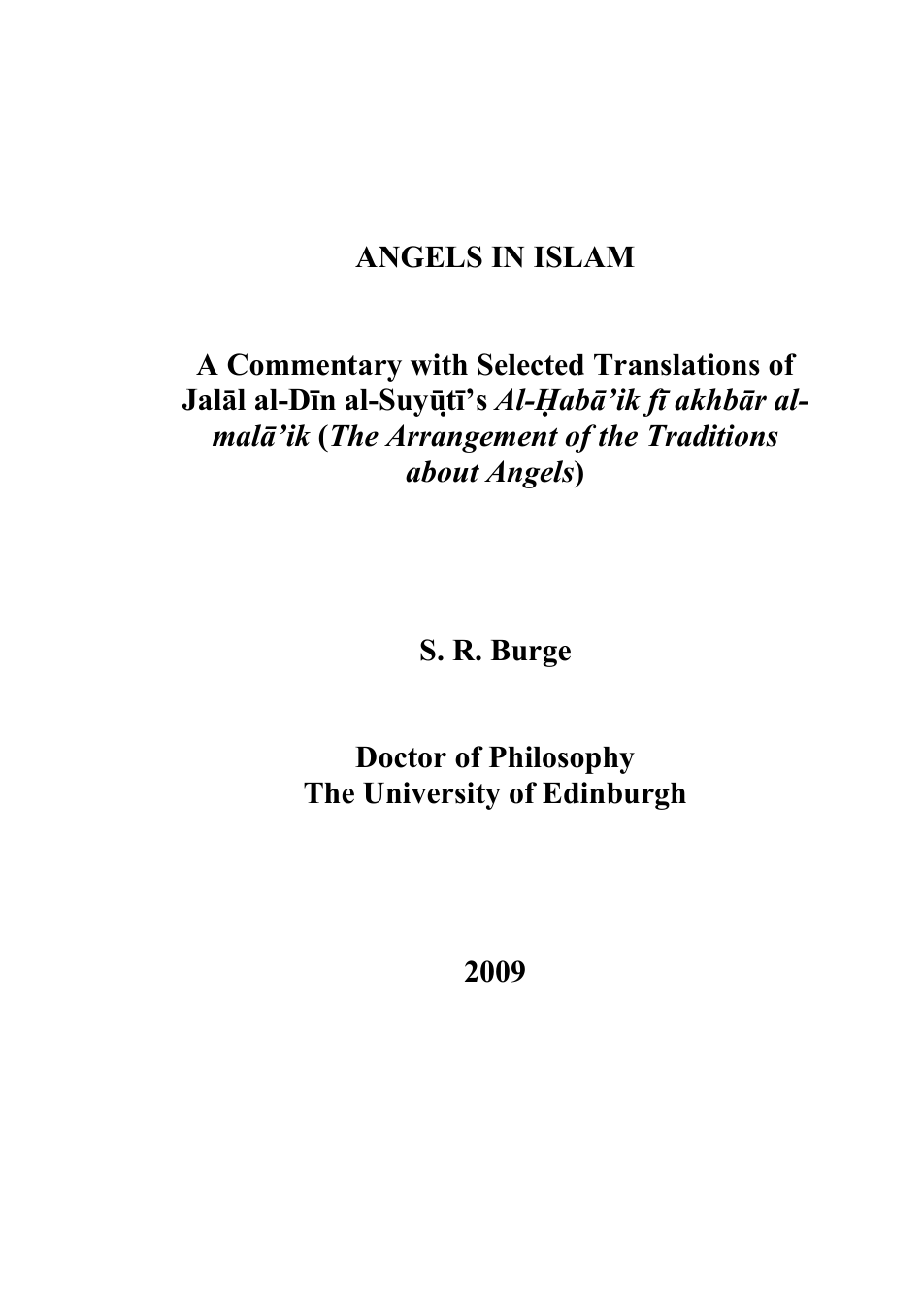 Angels in Islam - A Commentary with Selected Translations of al-Suyuti's The Arrangement of the Traditions about Angels (~1 cover