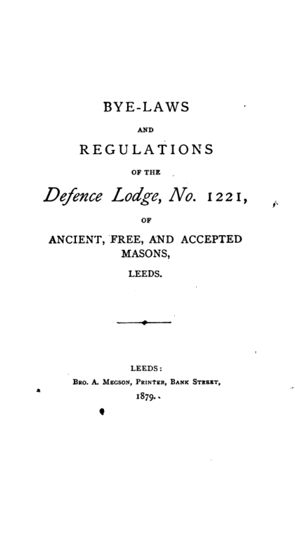 Bye Laws & Regulations Of The Defence Lodge 1221 Leeds cover
