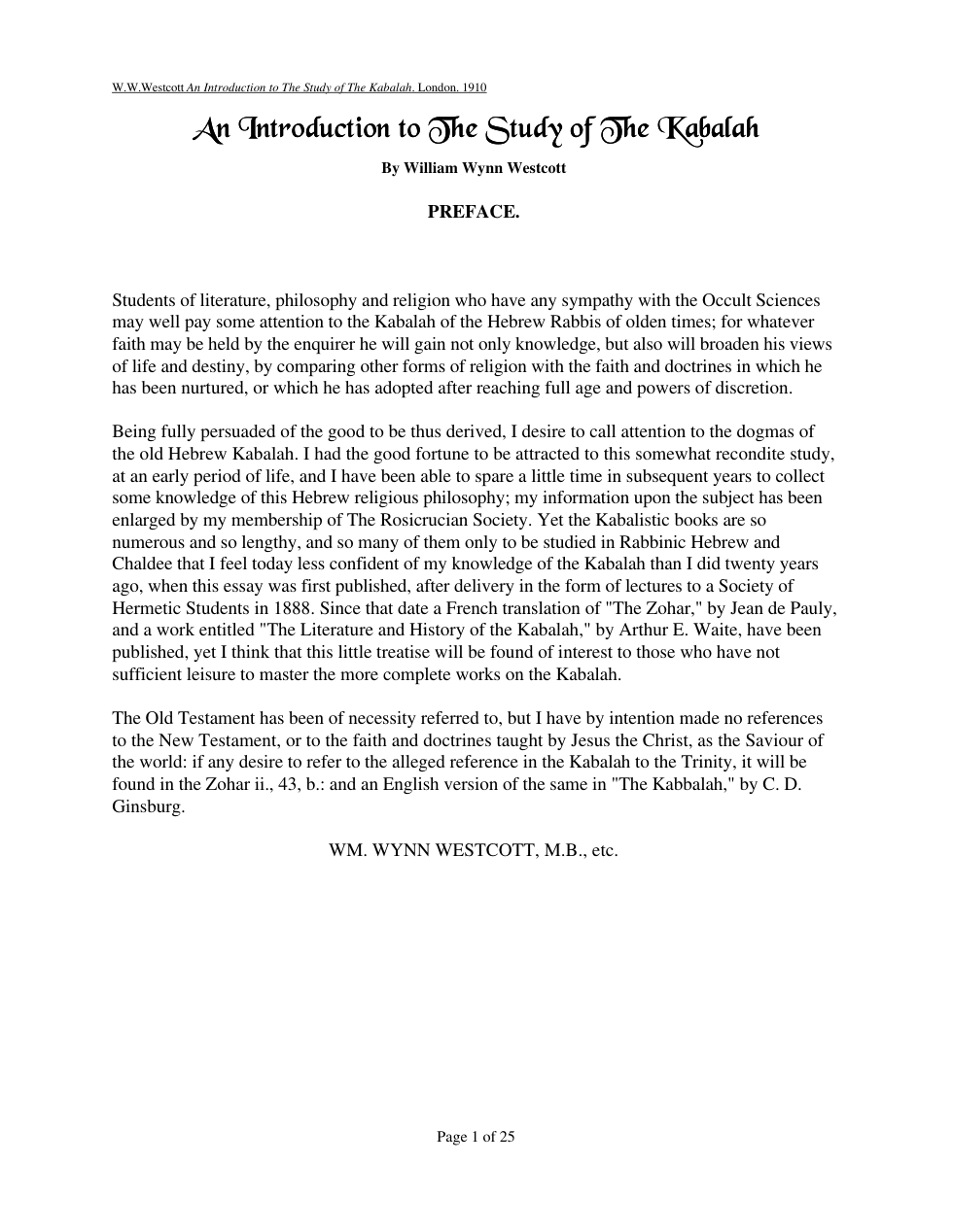 An Introduction to the Study of Kabalah cover