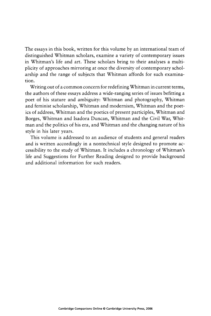 The Cambridge Companion to Walt Whitman cover