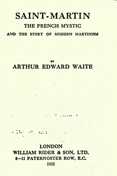 St. Martin The French Mystic - A E Waite cover