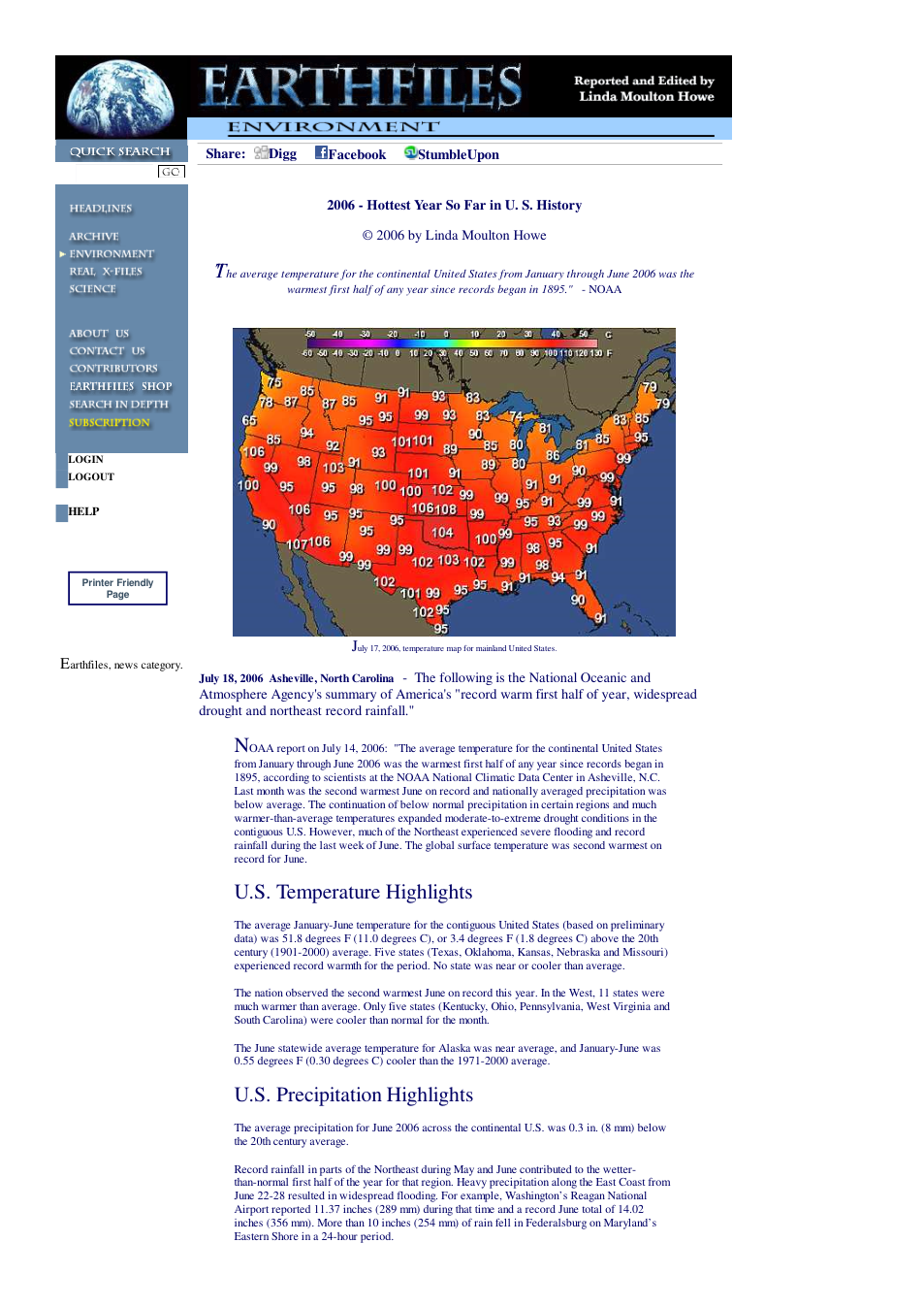 07 18 2006 2006 - Hottest Year So Far in U. S. History cover