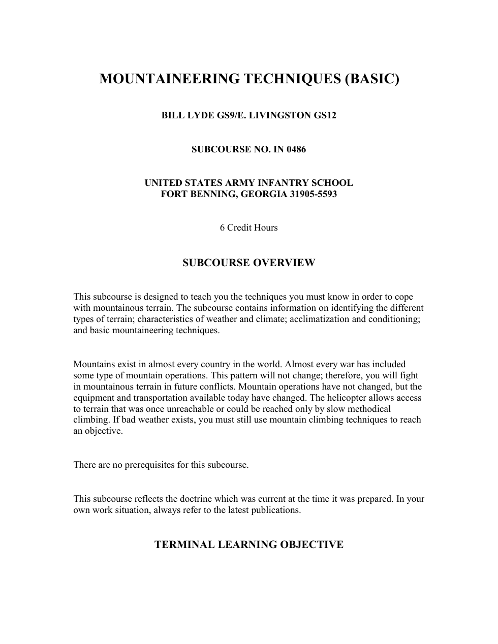 US Army - Mountaineering Techniques (Basic) cover