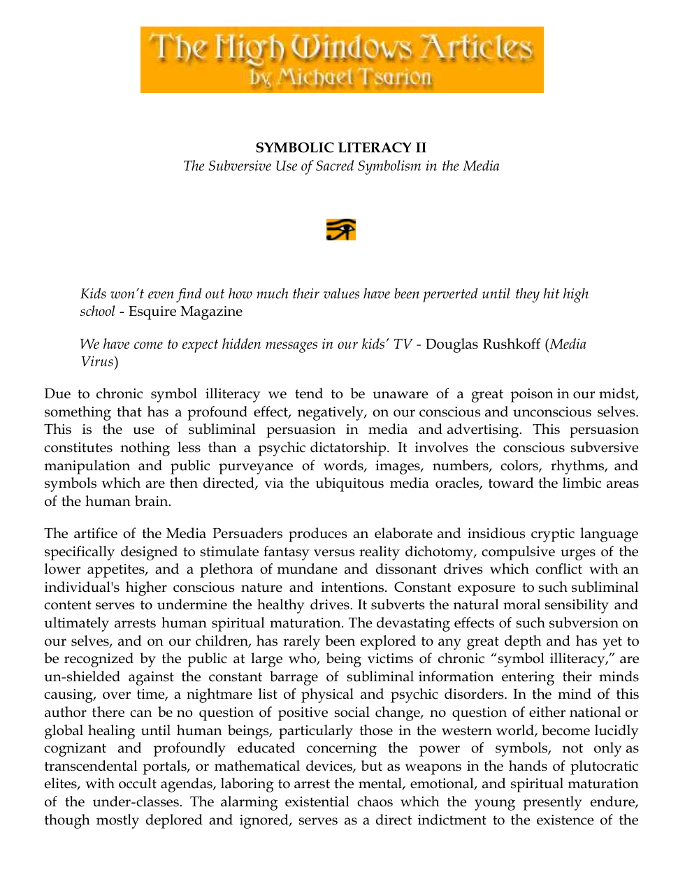 Michael Tsarion - Symbolic Literacy - Part 2 cover