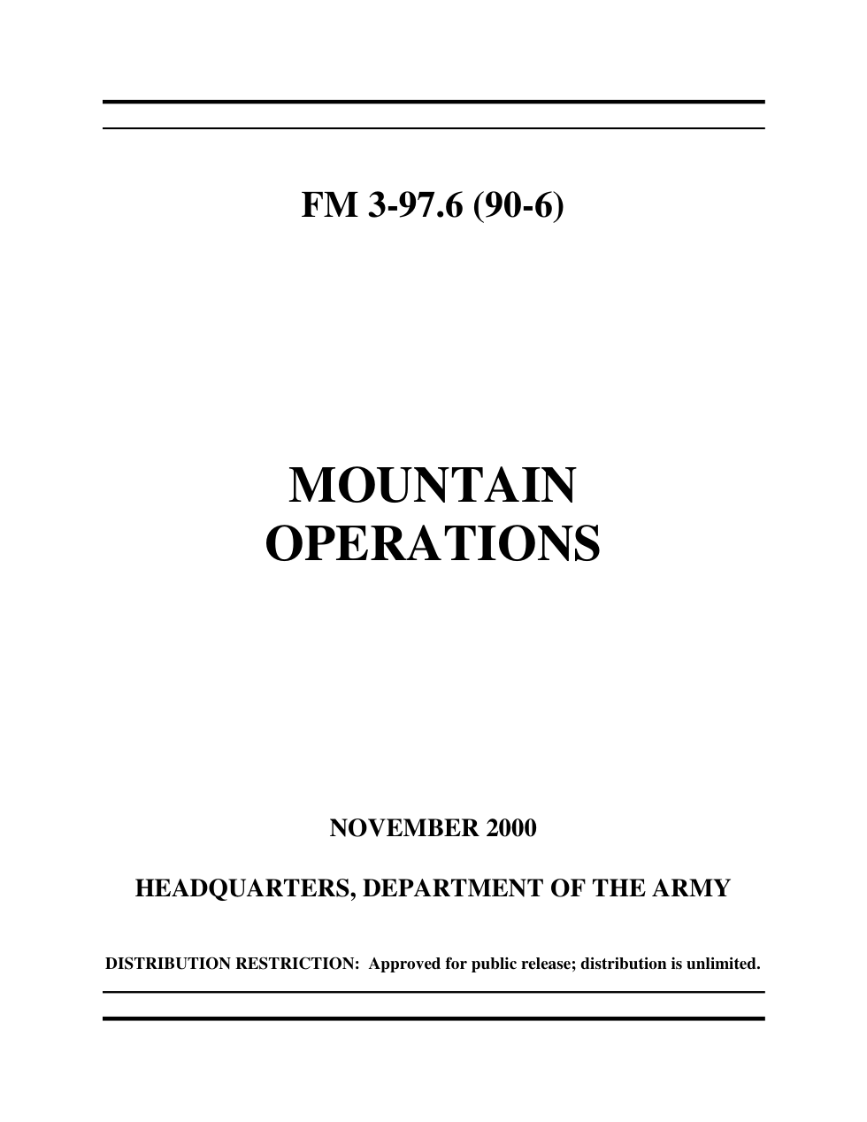 ARMY Mountain Operations FM 3-97.6 2000 140 pages cover