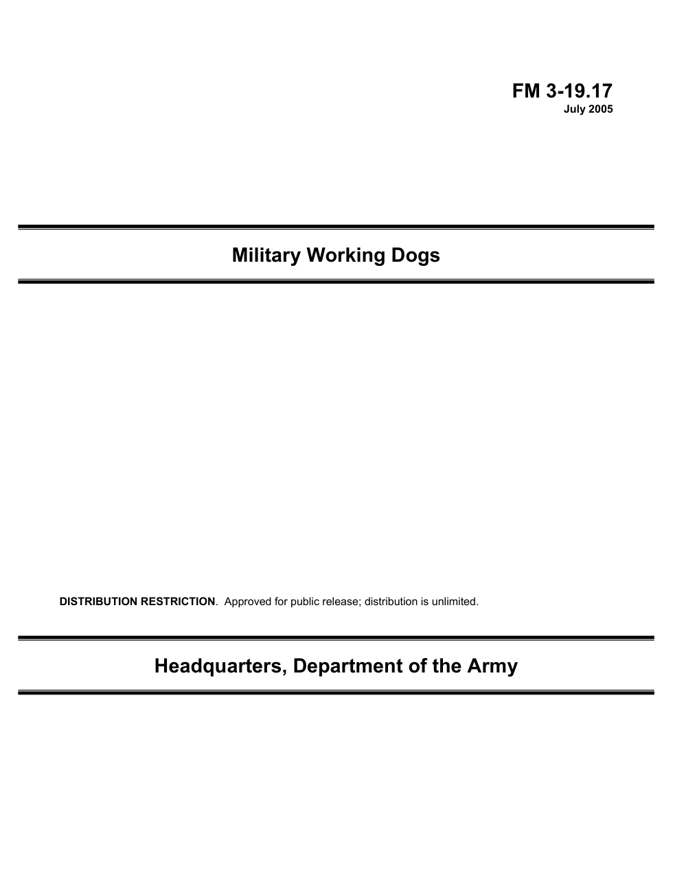 FM 3-19.17 Military Working Dogs cover
