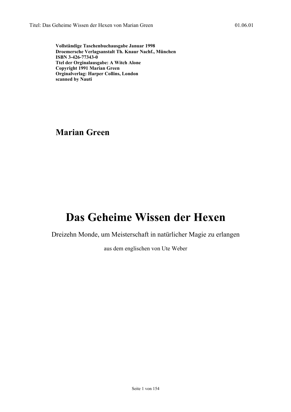 Marian Green - Das geheime Wissen der Hexen cover