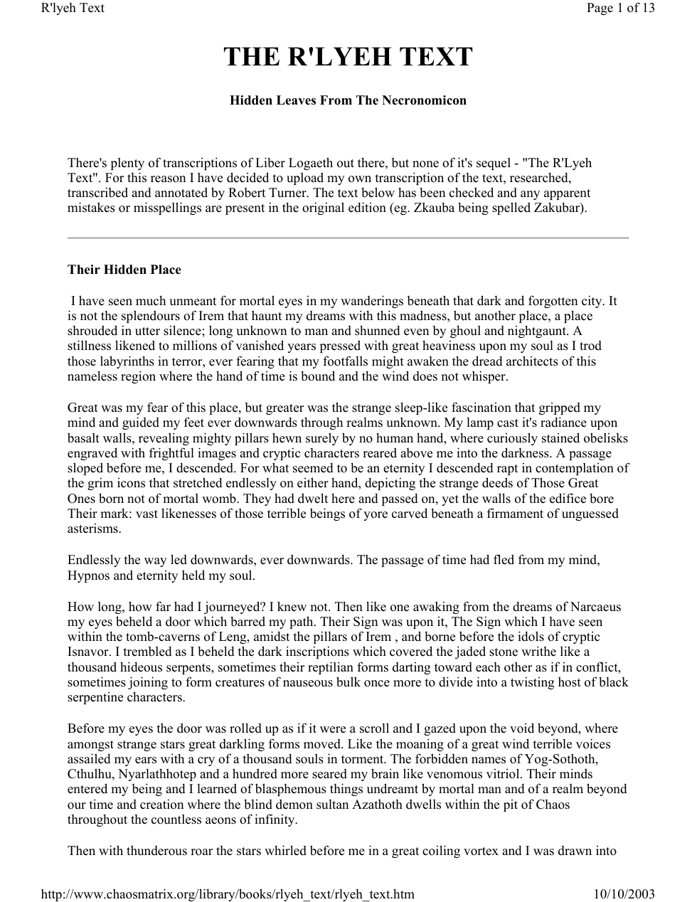 Necronomicon - THE R'LYEH TEXT cover