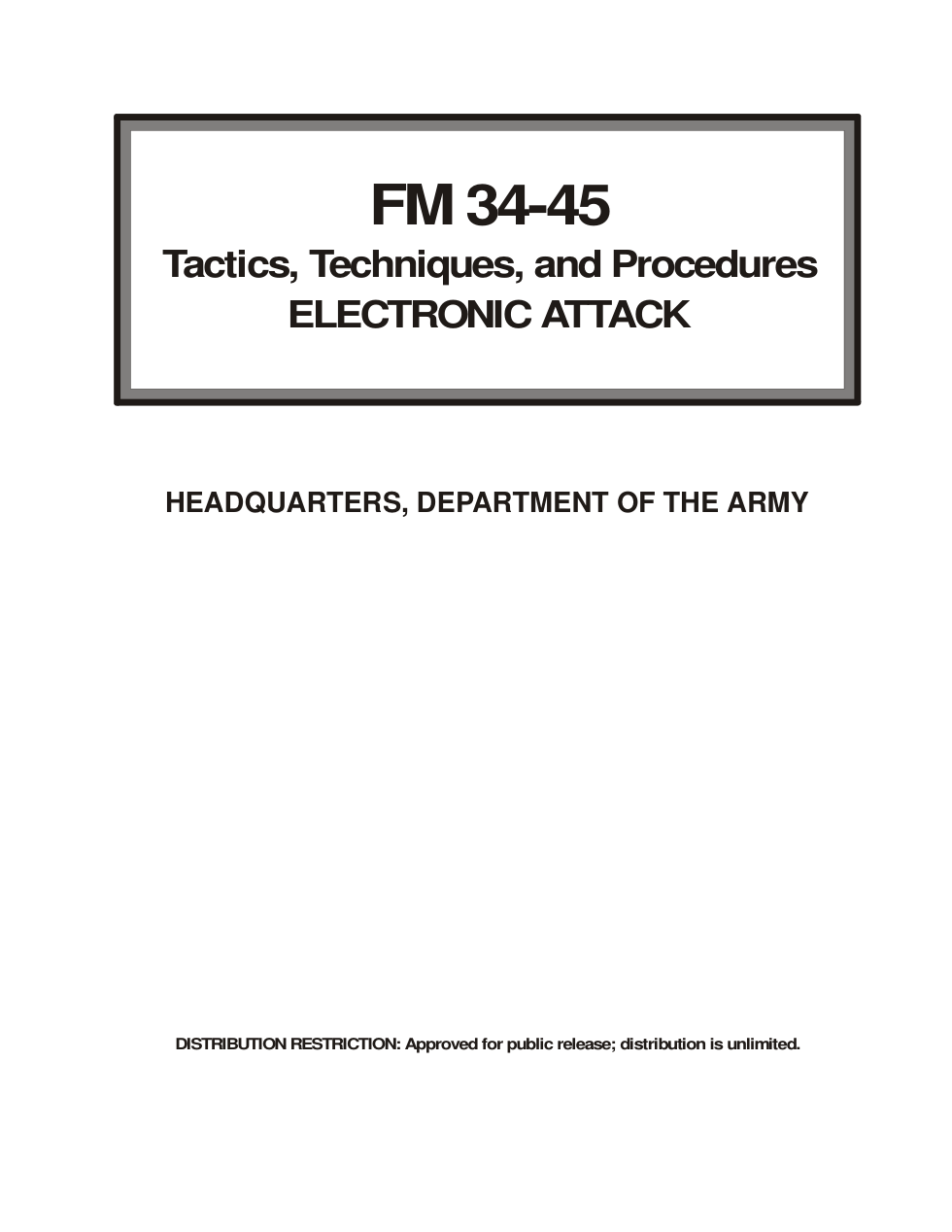 FM 34-45 Tactics, Techniques, and Procedures for Electronic Attack cover