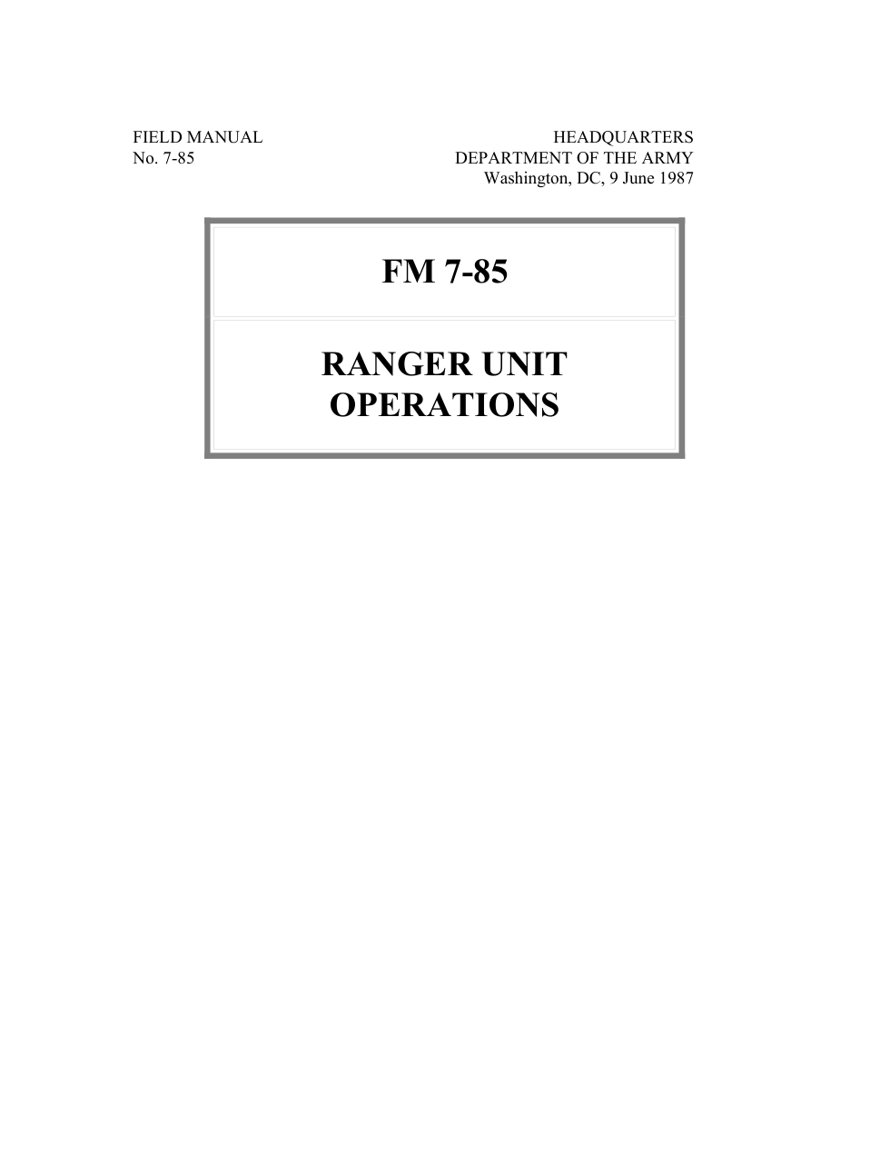 FM 7-85 Ranger Unit Operations cover