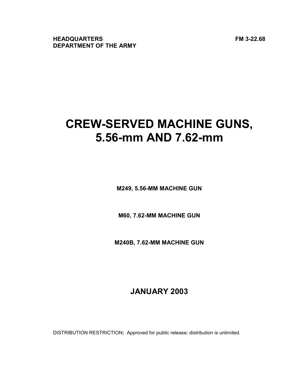 Military Us Army Fm 3 22 68 Machine Guns cover