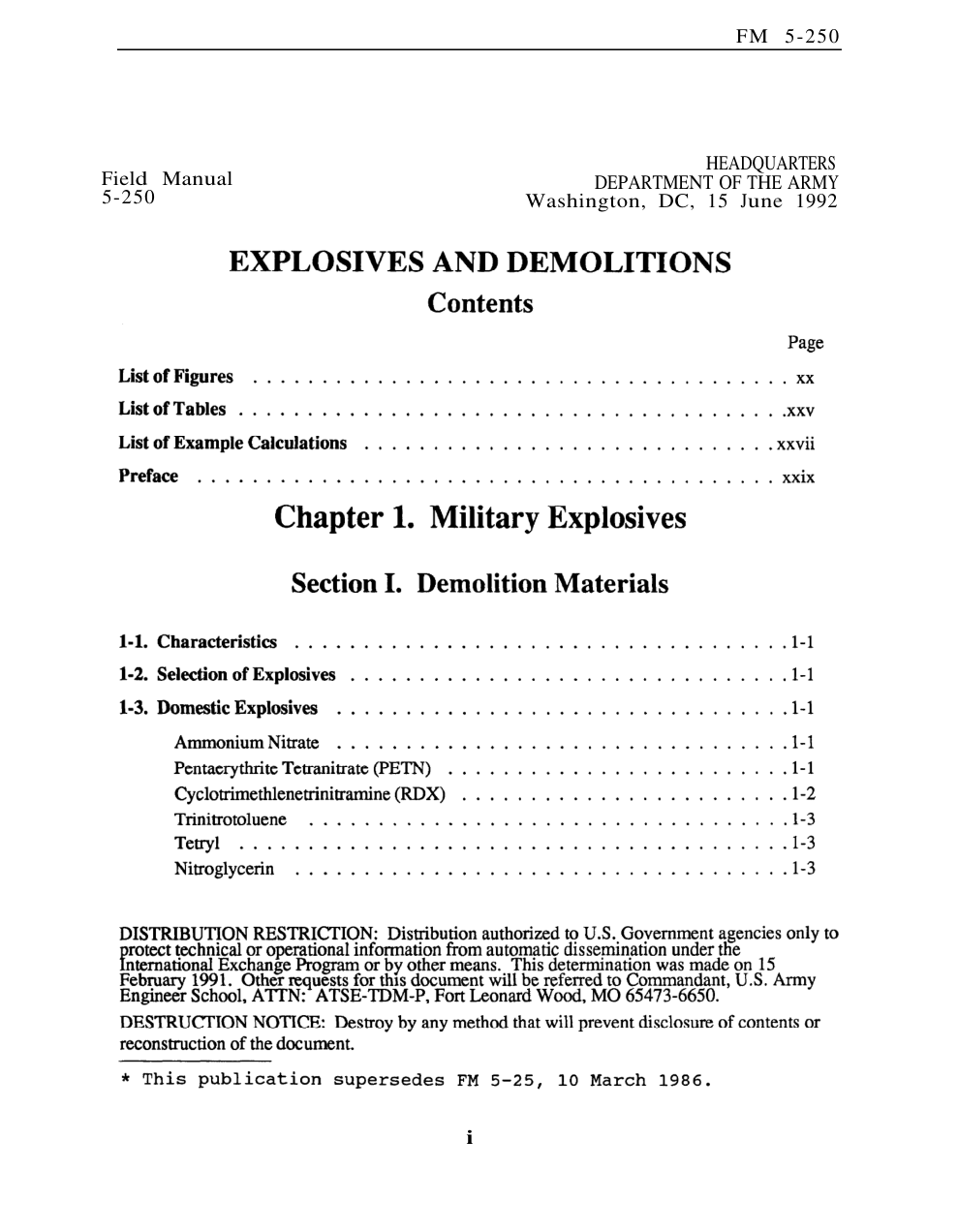 FM 5-250 Explosives and Demolitions 1992 cover