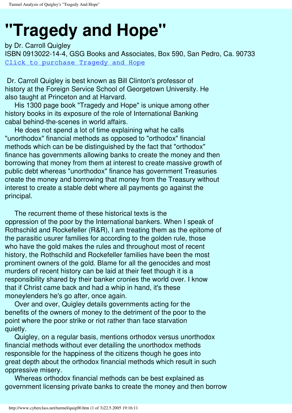Analysis of Tragedy and Hope - Carroll Quigley cover