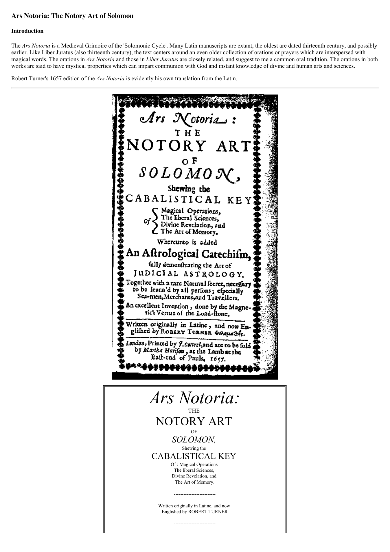 Ars Notoria, The Notory Art of Solomon v2 cover