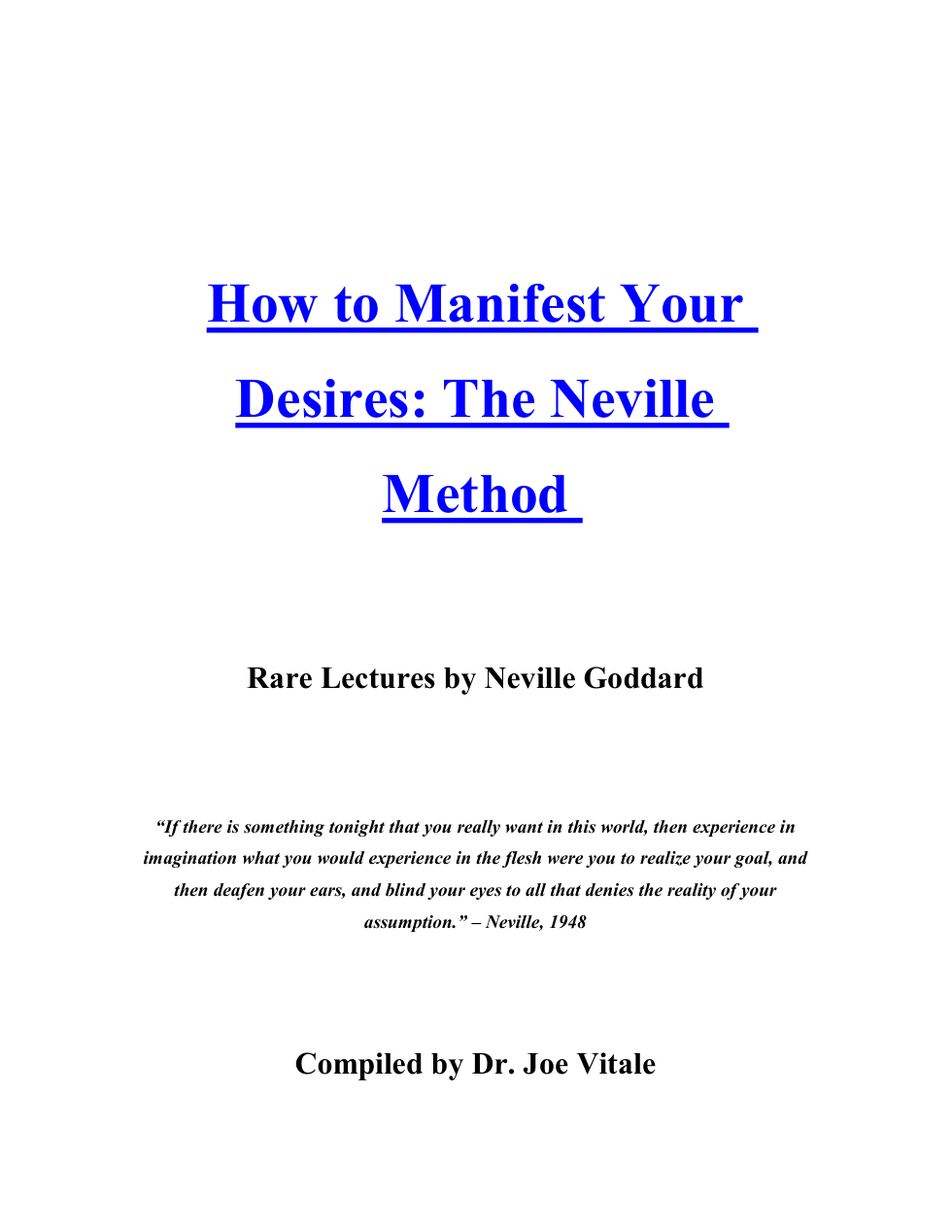 Neville - How to Manifest Your Desires - Class Instruction cover
