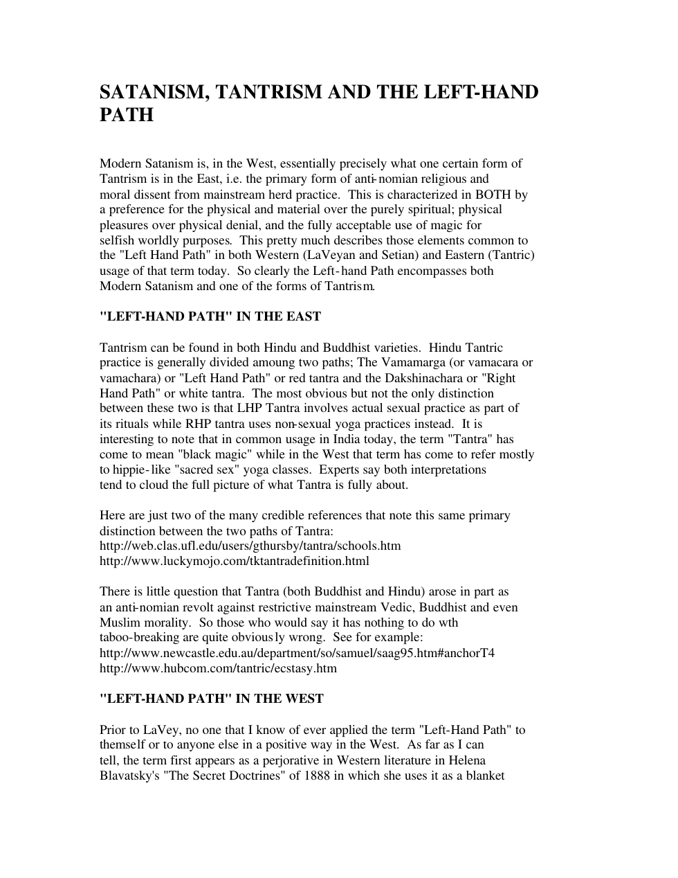 Satanism - Tantrism and the Left Hand Path cover