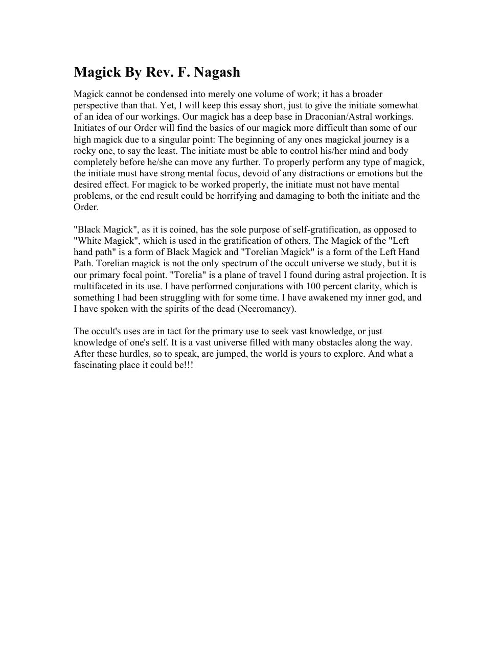 Magick By Rev. F. Nagash cover