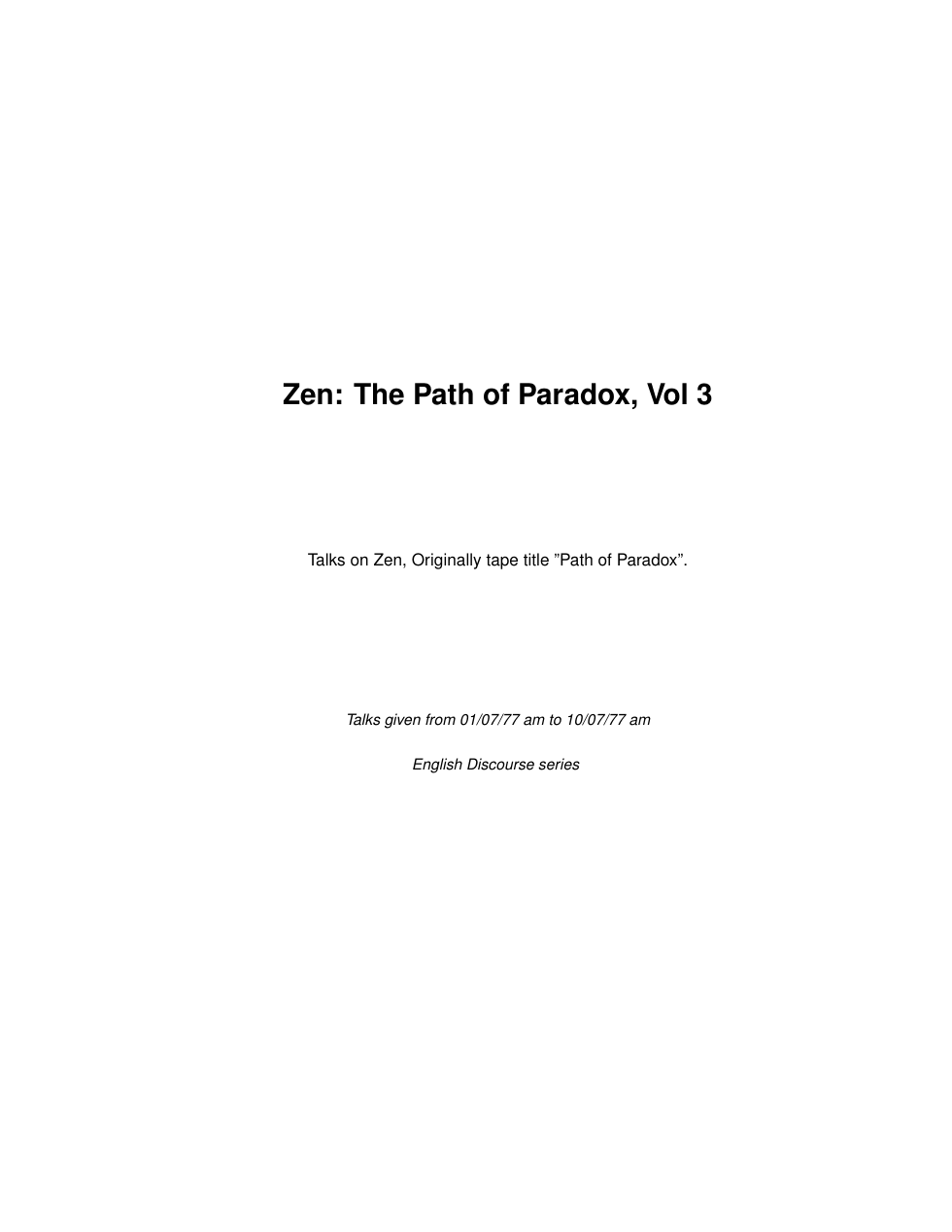 Zen. The Path of Paradox, Vol 3 cover