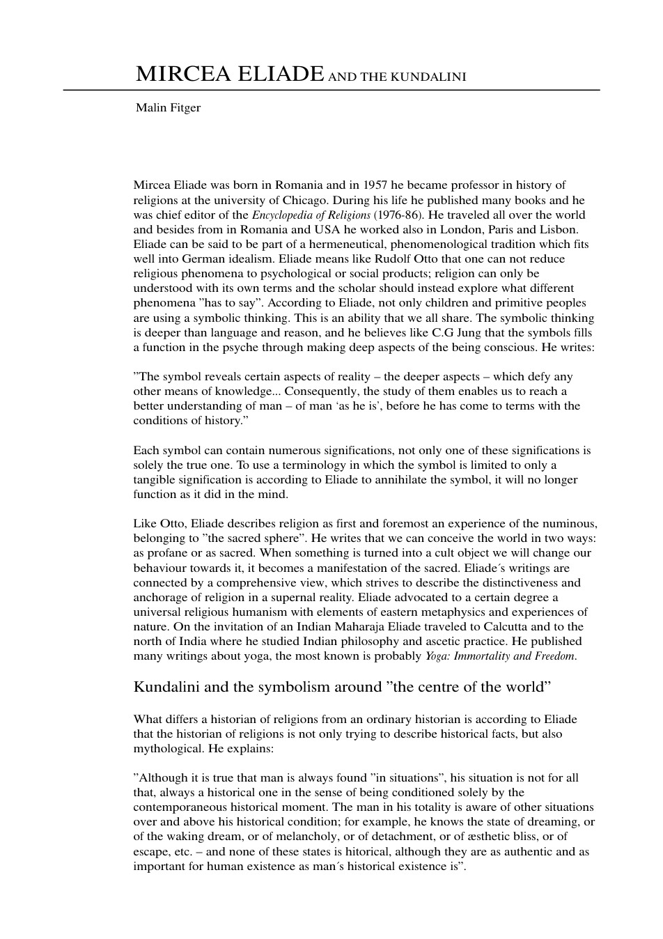 Mircea Eliade and the Kundalini cover
