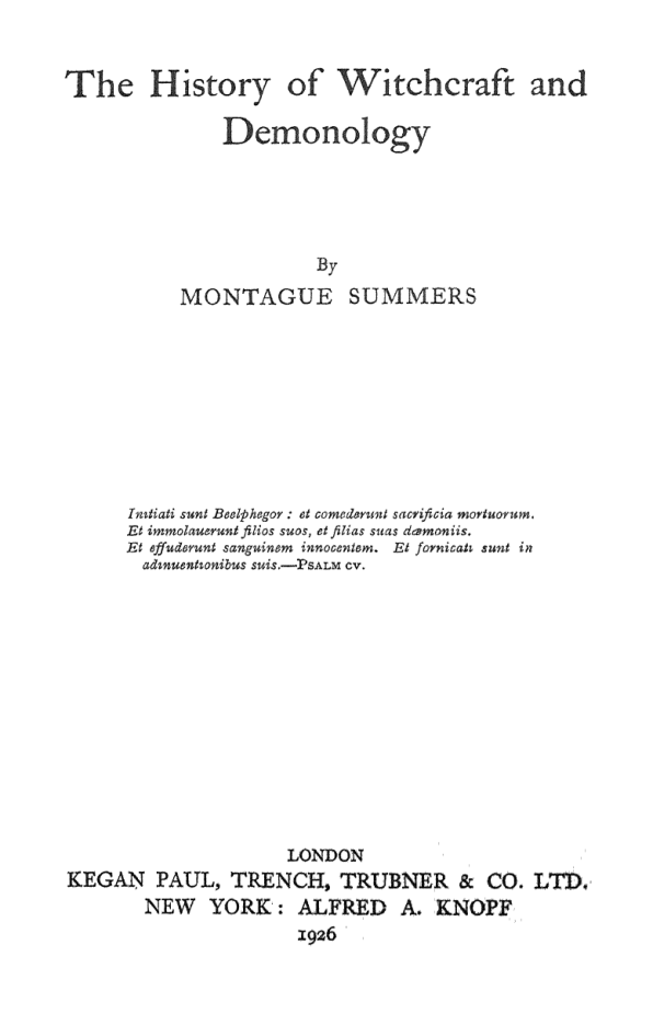 The History Of Witchcraft & Demonology - M Summers cover