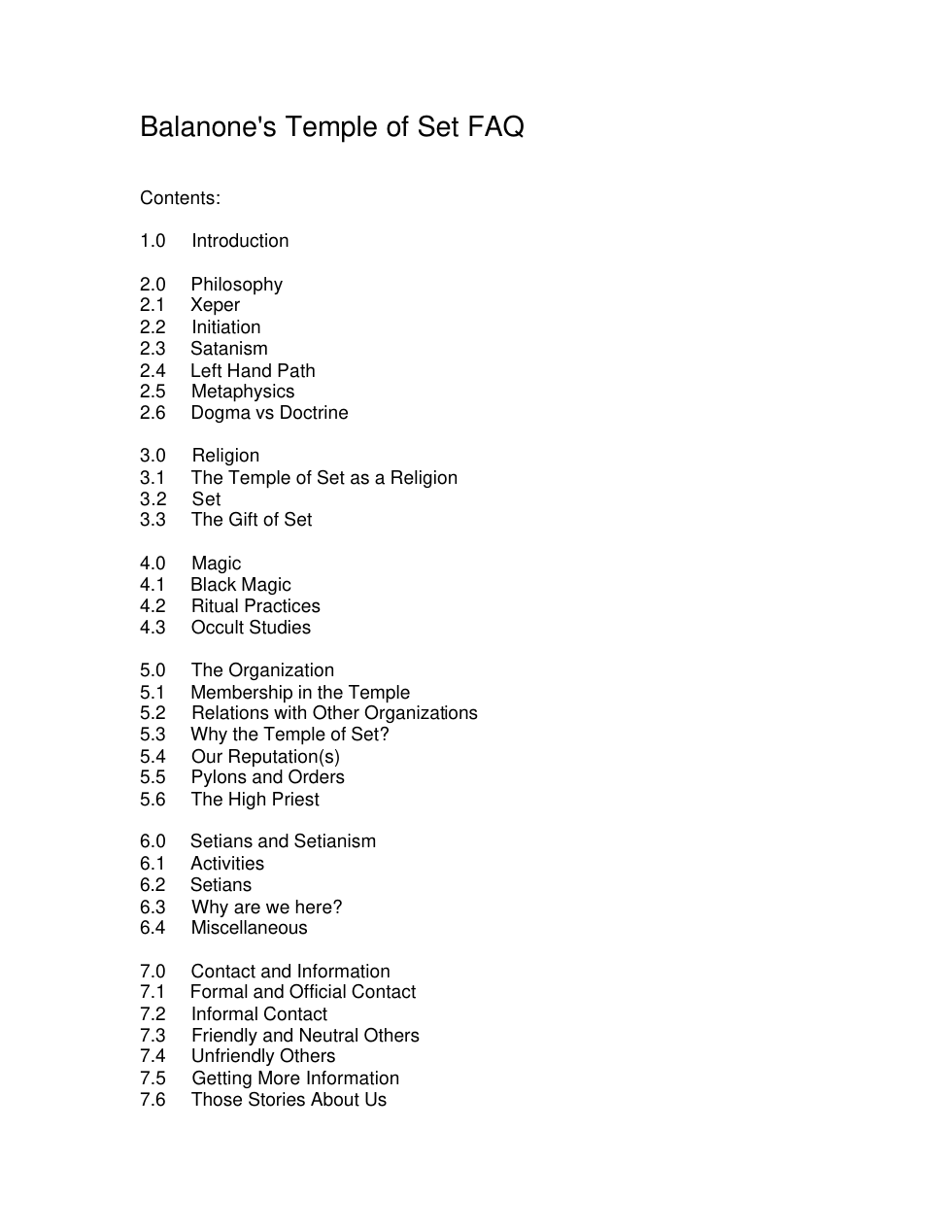 Balanones Temple of Set FAQ cover