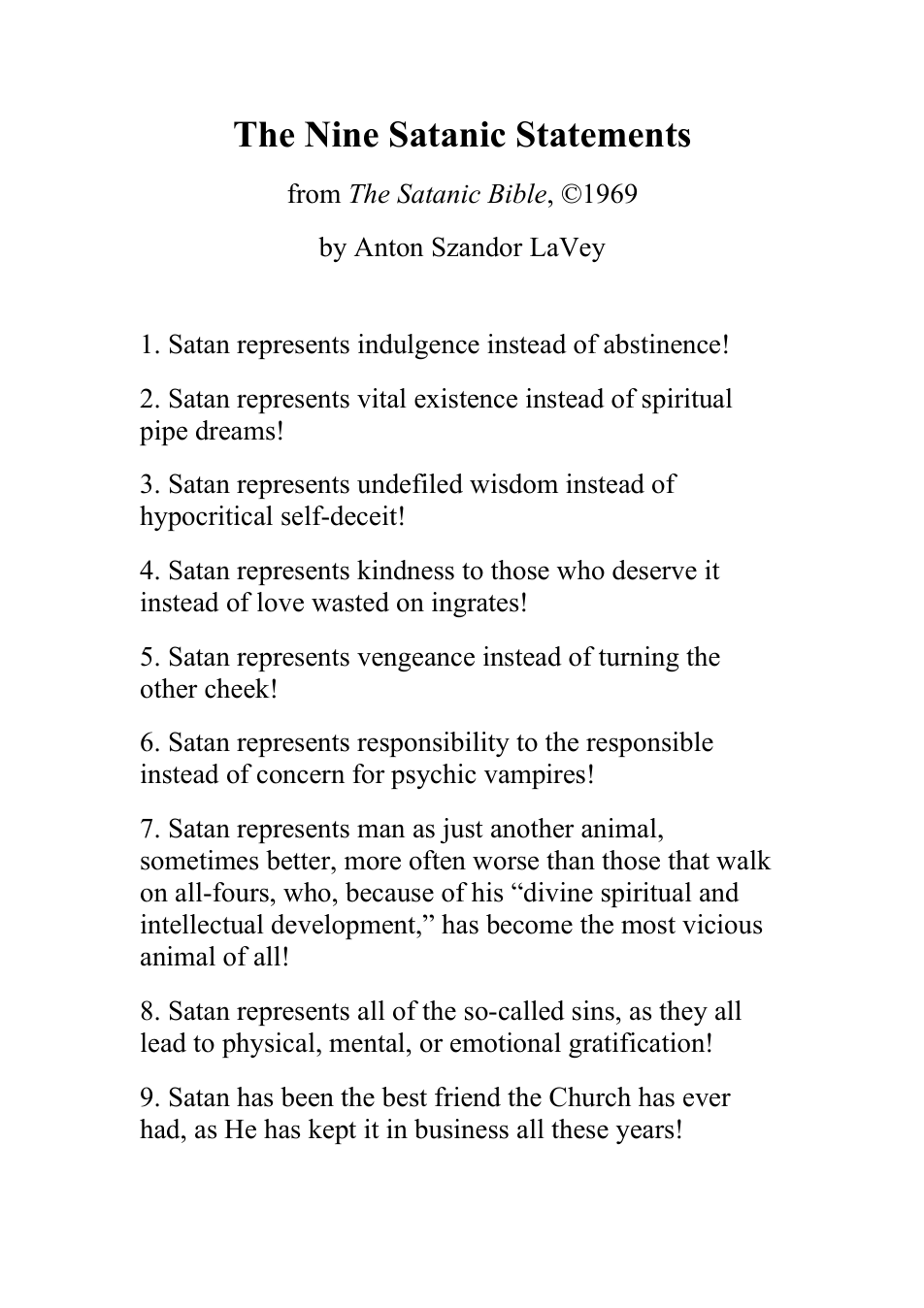 The Nine Satanic Statements cover