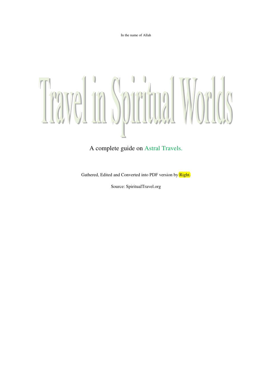 Travel In Spiritual Worlds cover