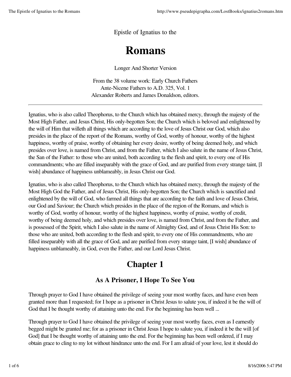 Epistle of Ignatius to the Romans cover