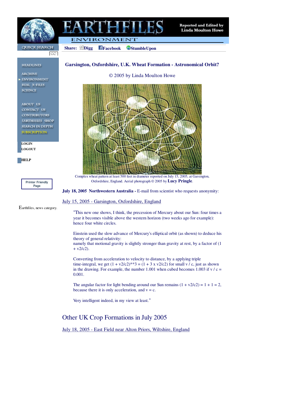 07 18 2005 Garsington, Oxfordshire, U.K. Wheat Formation - Astronomical Orbit cover