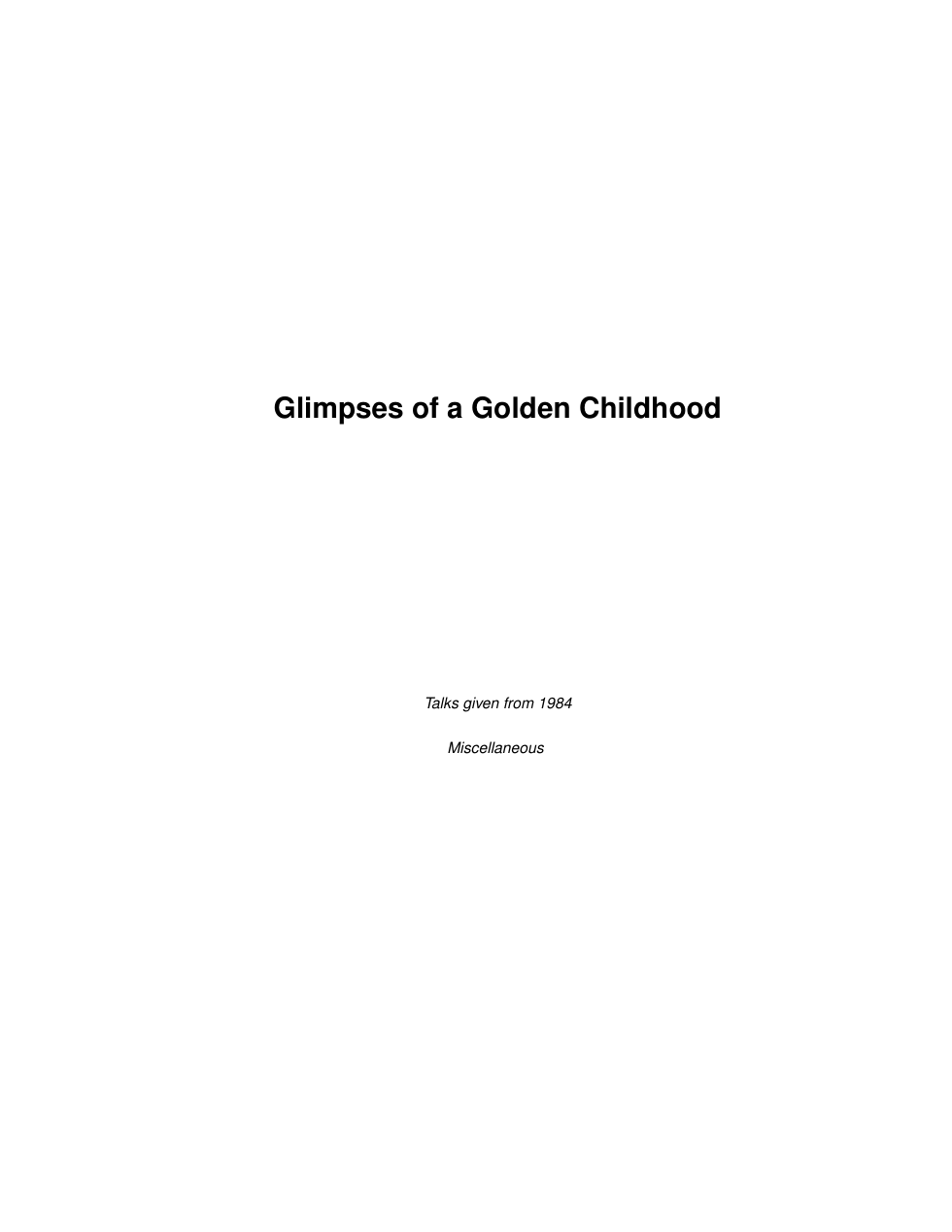 Glimpses of a Golden Childhood cover