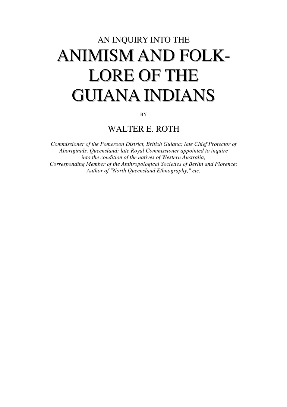 Animism & Folk-Lore of the Guiana Indians - W E Roth cover