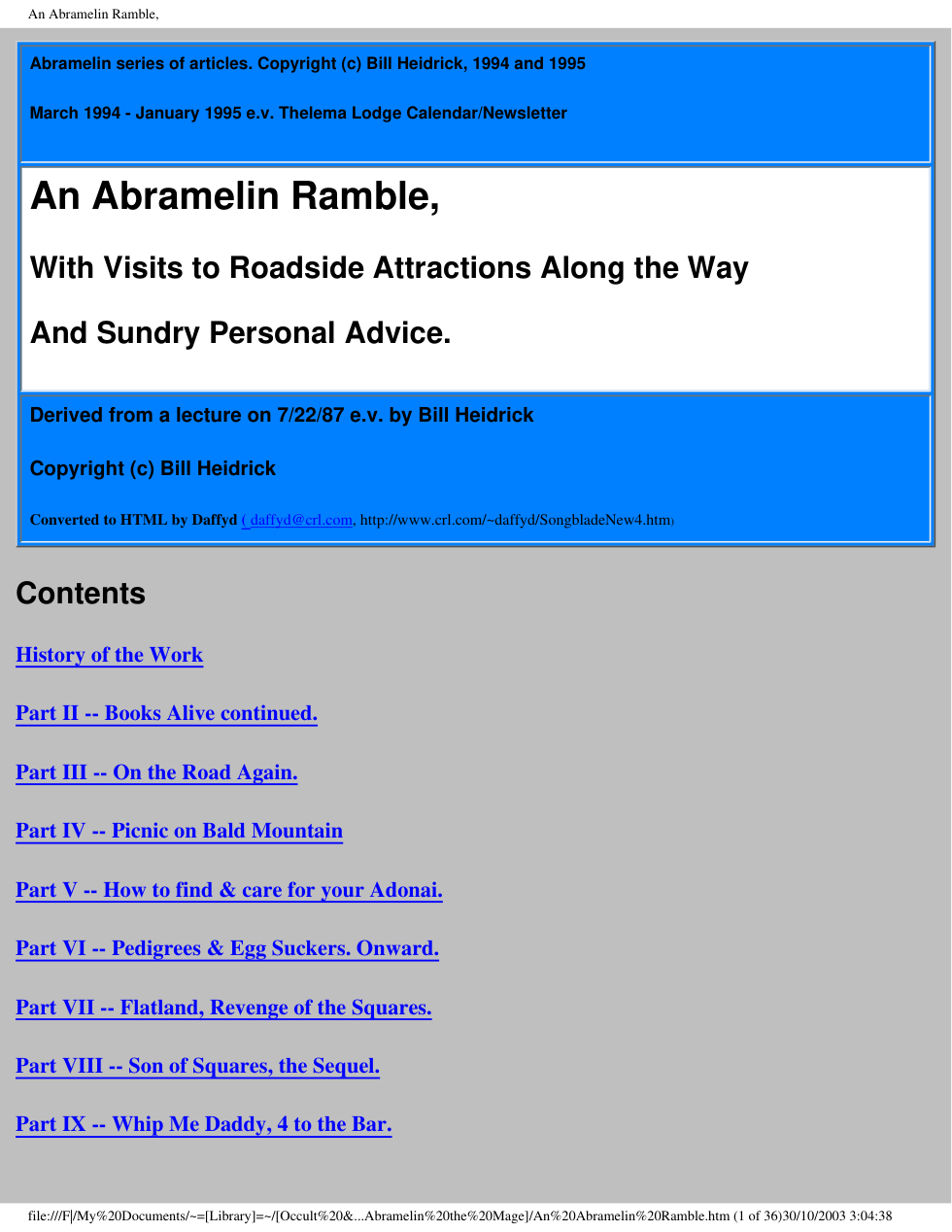 Bill Heidrick - An Abramelin Ramble cover