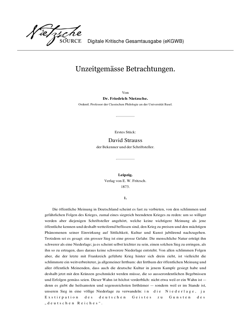 Unzeitgemässe Betrachtungen cover