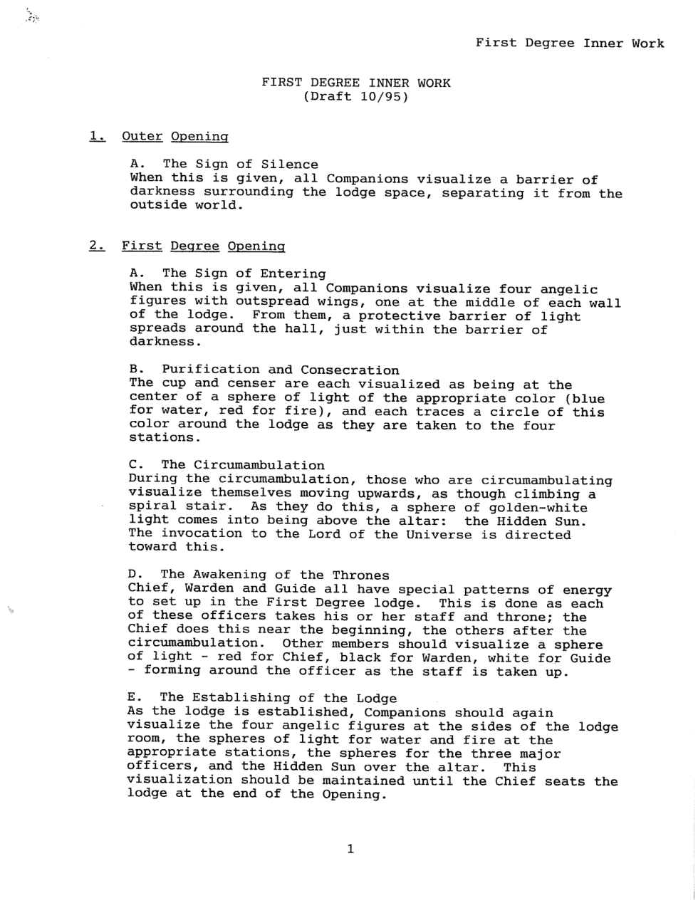 1995 Draft First Degree Inner Work cover