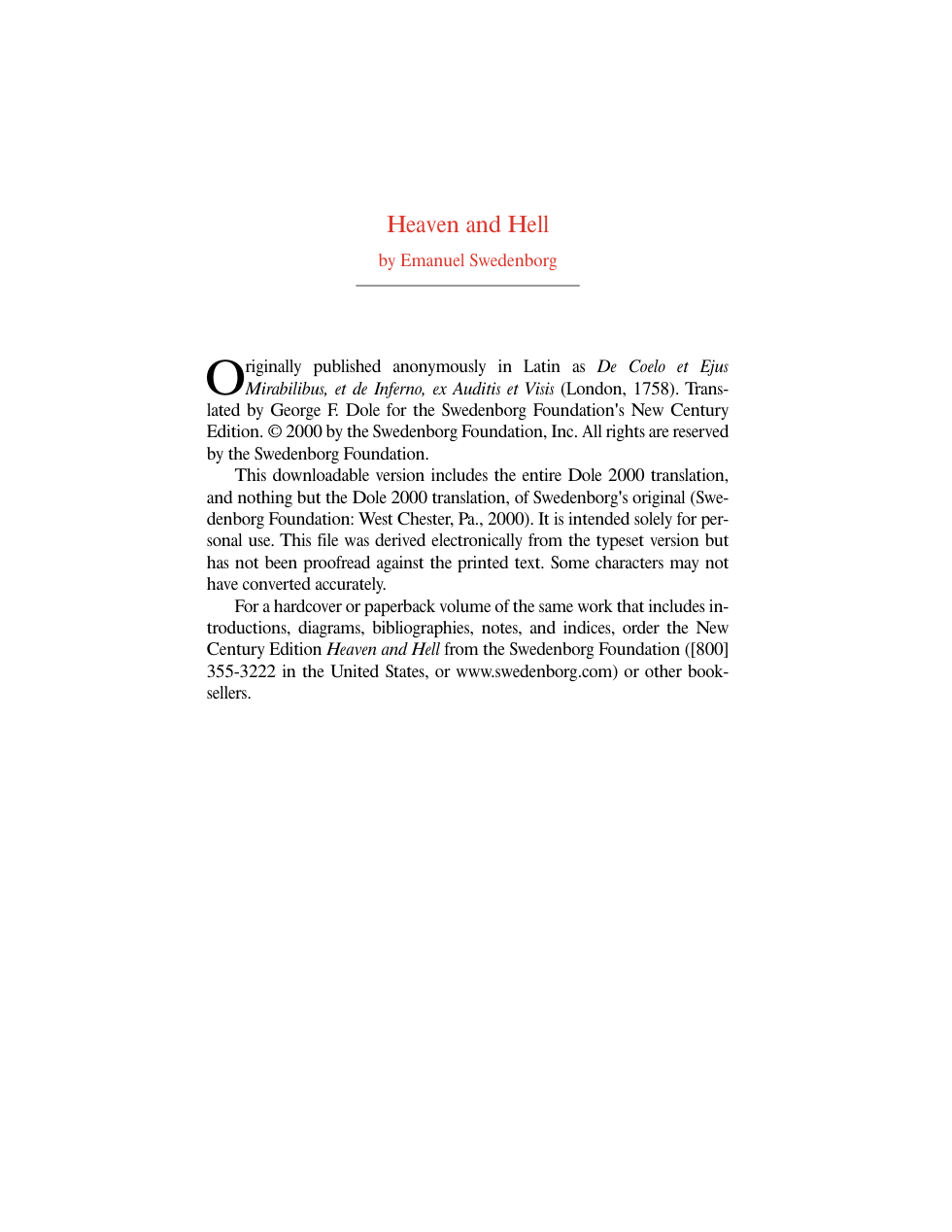 Emanuel Swedenborg - Heaven And Hell cover