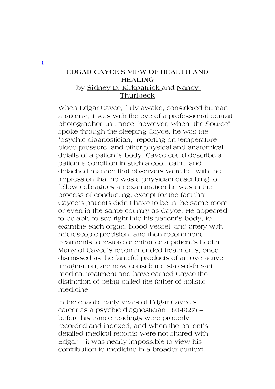 Psychic - Edgar Cayce's View Of Health And Healing cover