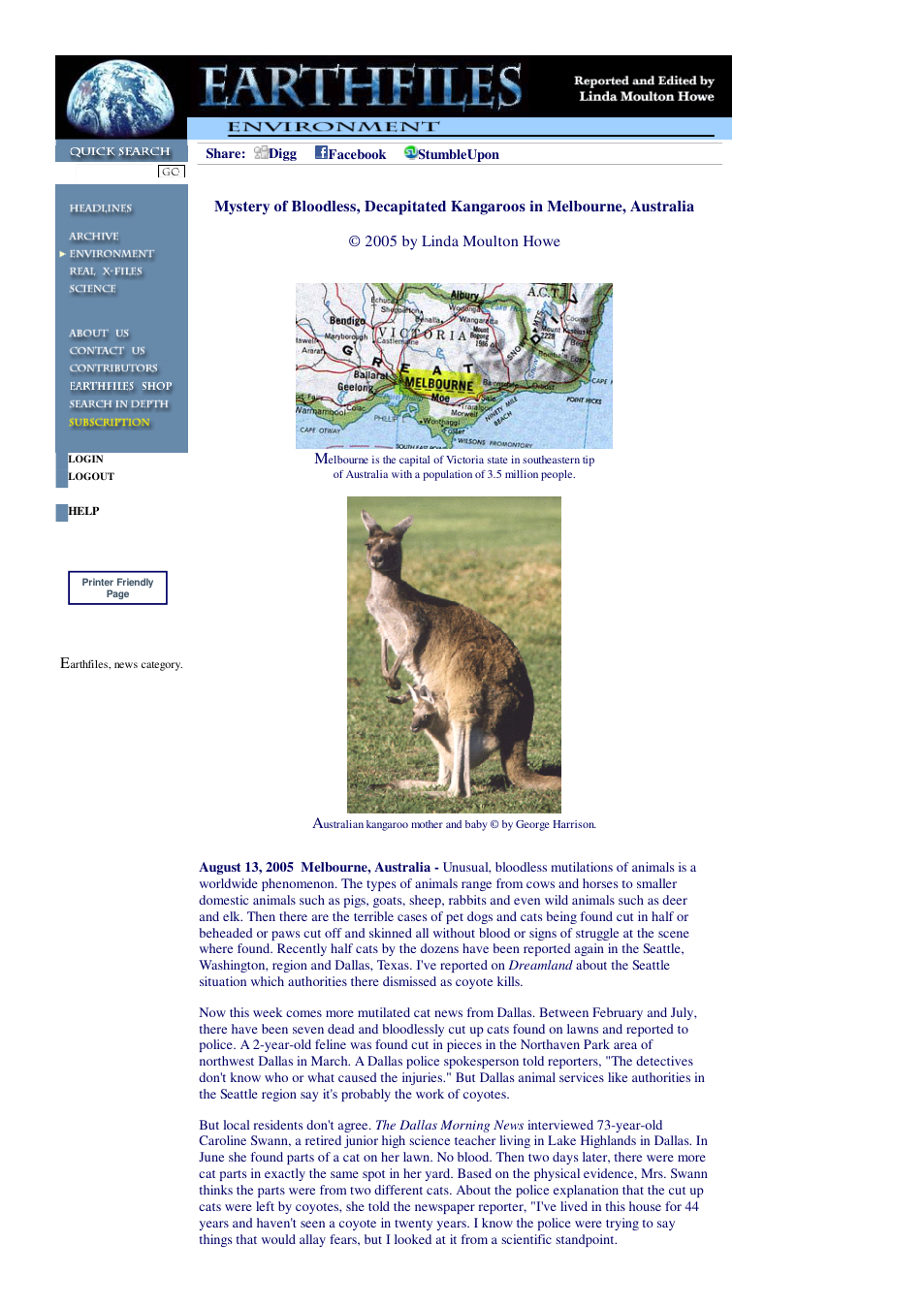 08 13 2005 Mystery of Bloodless, Decapitated Kangaroos in Melbourne, Australia cover