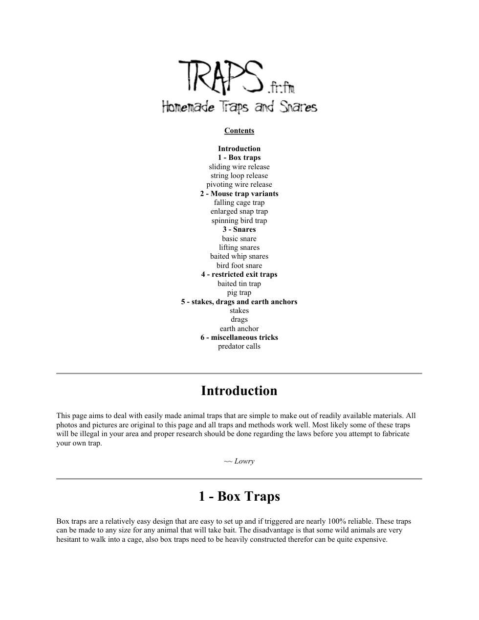 Traps and Snares 9 pages cover