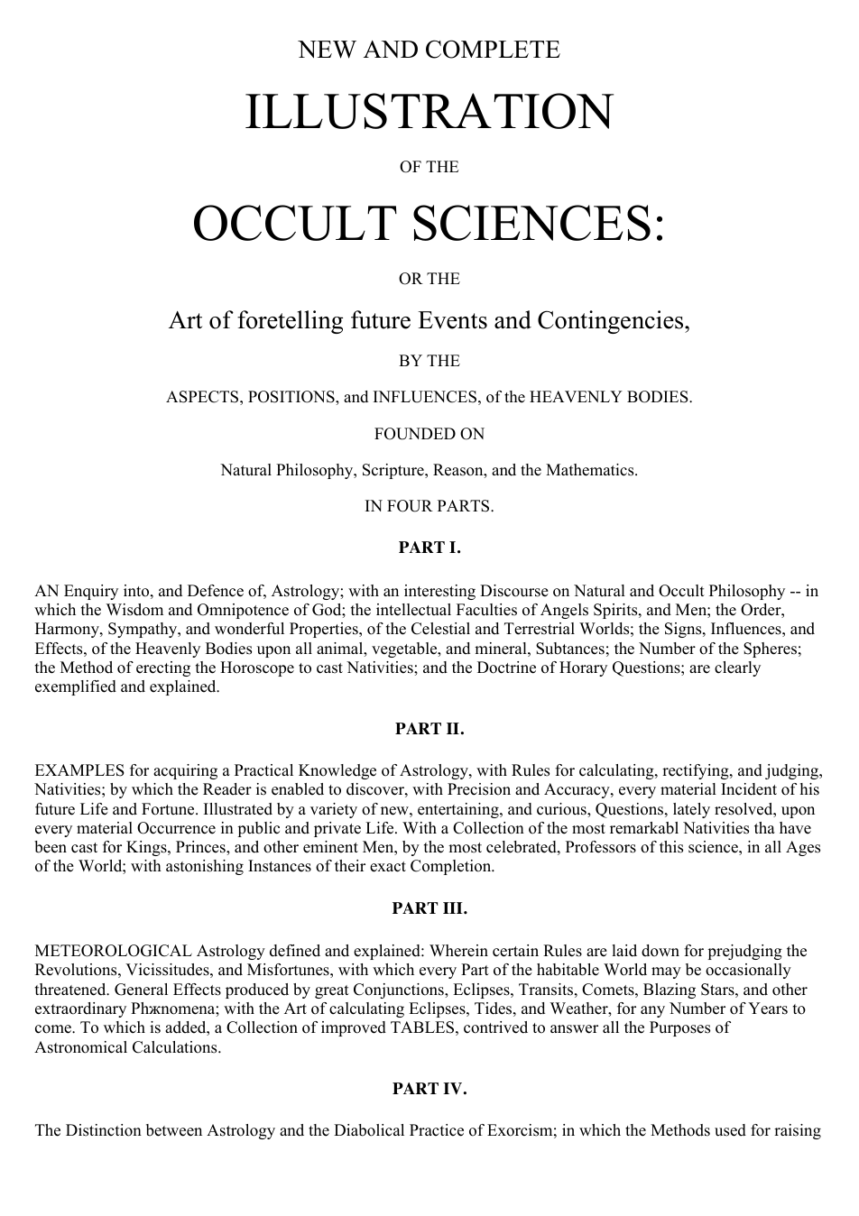 Ebenezer Sibly New and Complete Illustration of the Occult Sciences, Book 4, London, 1795 cover
