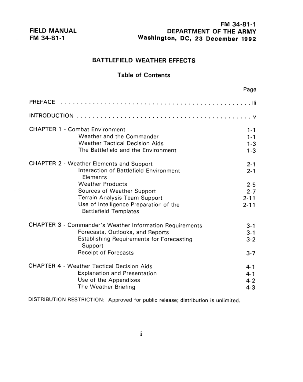 FM 34-81-1 Battlefield Weather Effects cover