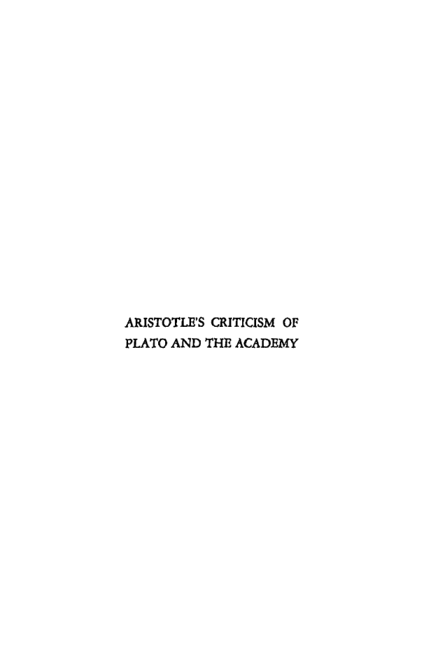 (Aristotle's Criticism of Plato and the Academy) Cherniss, H.F.-Aristotle's Criticism of Plato and the Academy-Russell & Russell (1962) cover