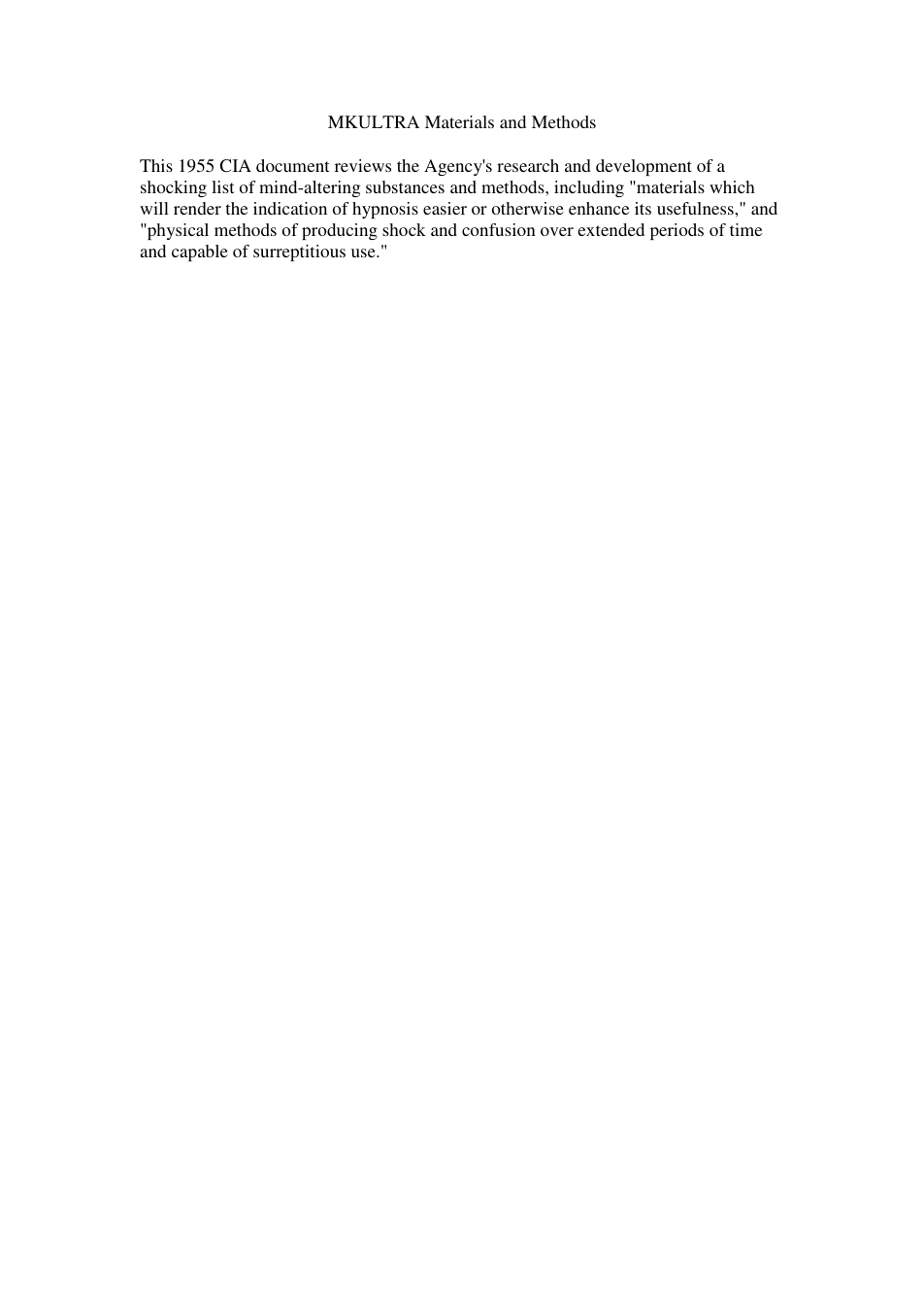 CIA - MKULTRA Materials and Methods cover