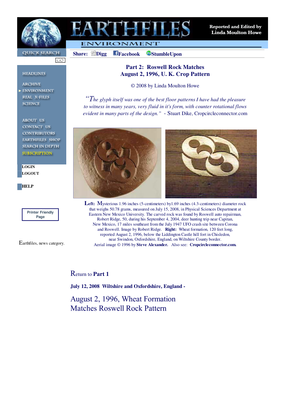 07 12 2008 Updated - Part 2 Roswell Rock Matches August 2, 1996, U. K. Crop Pattern cover