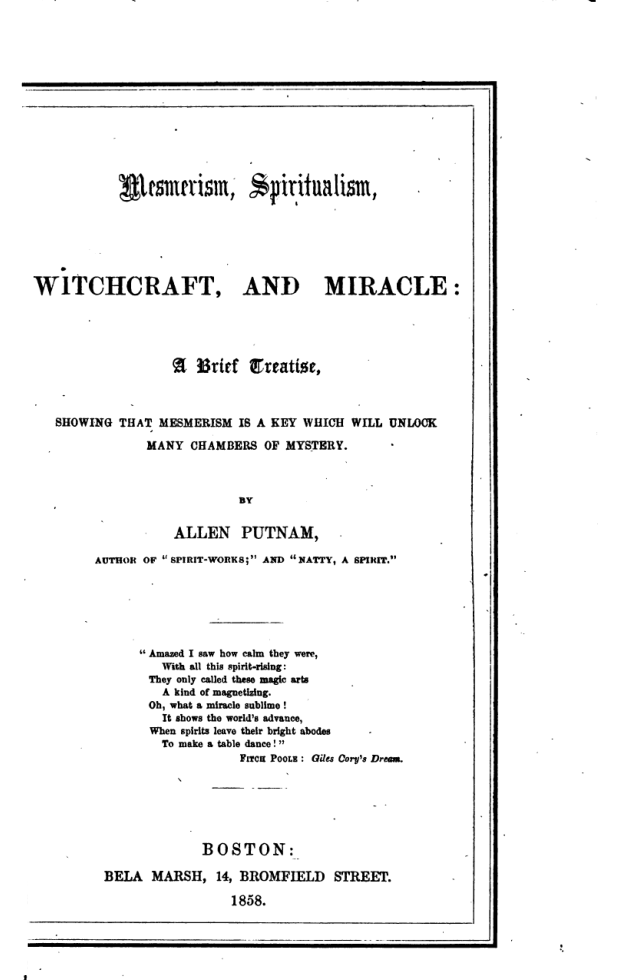 Mesmerism Spritualism Witchcraft & Miracle - A Putnam cover