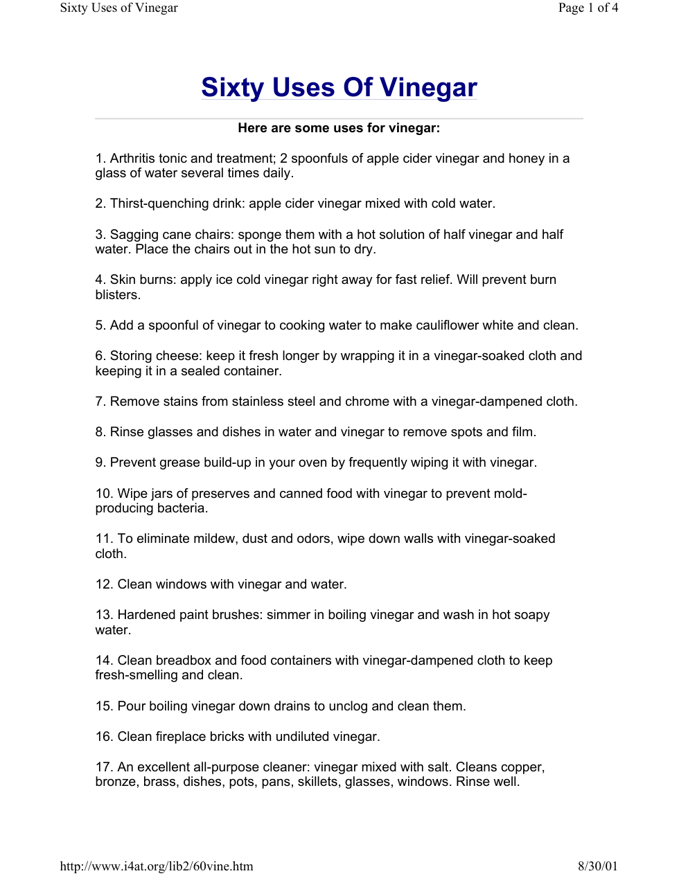 Survival - 60 Uses of Vinegar cover